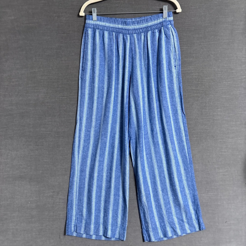Old Navy Pants S Petite Blue Striped Linen Blend High Rise Wide Leg Comfort